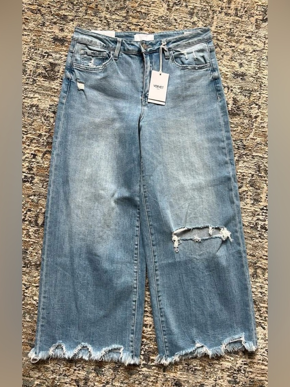 VERVET by Flying Monkey Light Blue Distressed Wide Leg Jeans